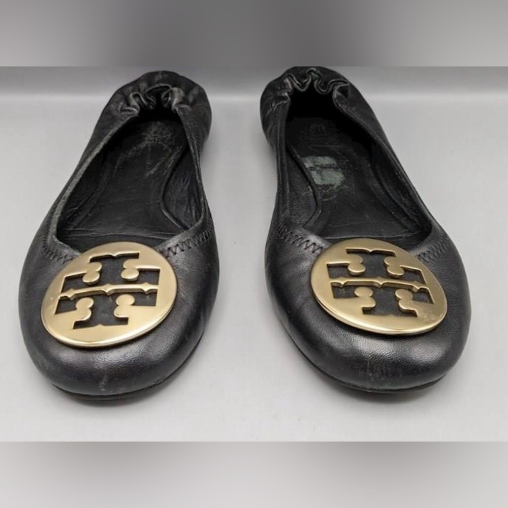Tory Burch Black Leather Minnie Ballerina Flats SZ 8.5
